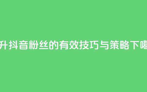 提升抖音粉丝的有效技巧与策略  第1张 提升抖音粉丝的有效技巧与策略  第1张