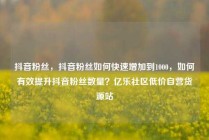 抖音粉丝,抖音粉丝如何快速增加到1000,如何有效提升抖音粉丝数量?亿乐社区低价自营货源站