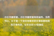 小红书播放量,小红书播放量有收益吗,当然可以。以下是一个适合你需求的文章标题和简短文章内容,亿乐社区SUP货源站