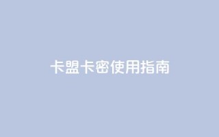 卡盟卡密使用指南