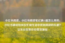 小红书阅读,小红书阅读笔记满15篇怎么弄的,小红书趣谈如何在忙碌生活中找到阅读的乐趣?亿乐社区低价自营货源站