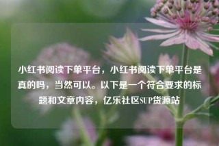 小红书阅读下单平台,小红书阅读下单平台是真的吗,当然可以。以下是一个符合要求的标题和文章内容,亿乐社区SUP货源站