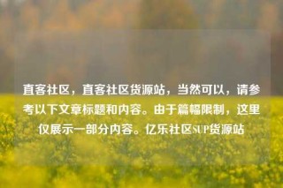 直客社区,直客社区货源站,当然可以,请参考以下文章标题和内容。由于篇幅限制,这里仅展示一部分内容。亿乐社区SUP货源站