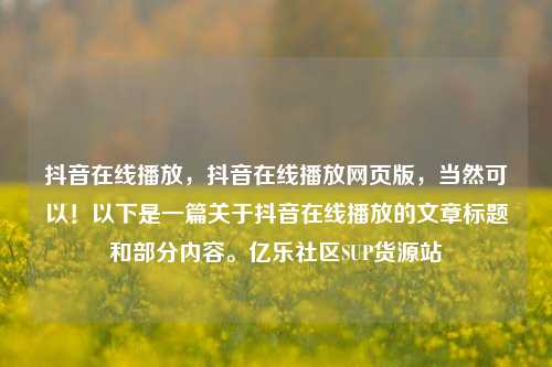 抖音在线播放，抖音在线播放网页版	，当然可以！以下是一篇关于抖音在线播放的文章标题和部分内容。亿乐社区SUP货源站  第1张